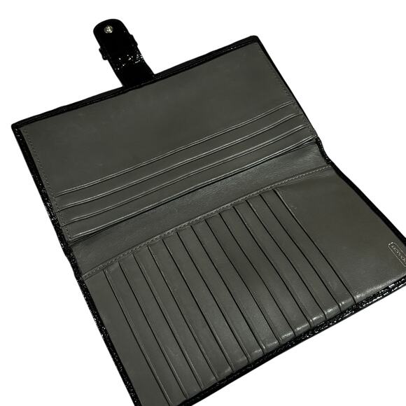 Coach Signature C Pleated Canvas Leather Black & Gray Bifold  Coach black quilted wallet clutch gray leather interior signature C logo canvas